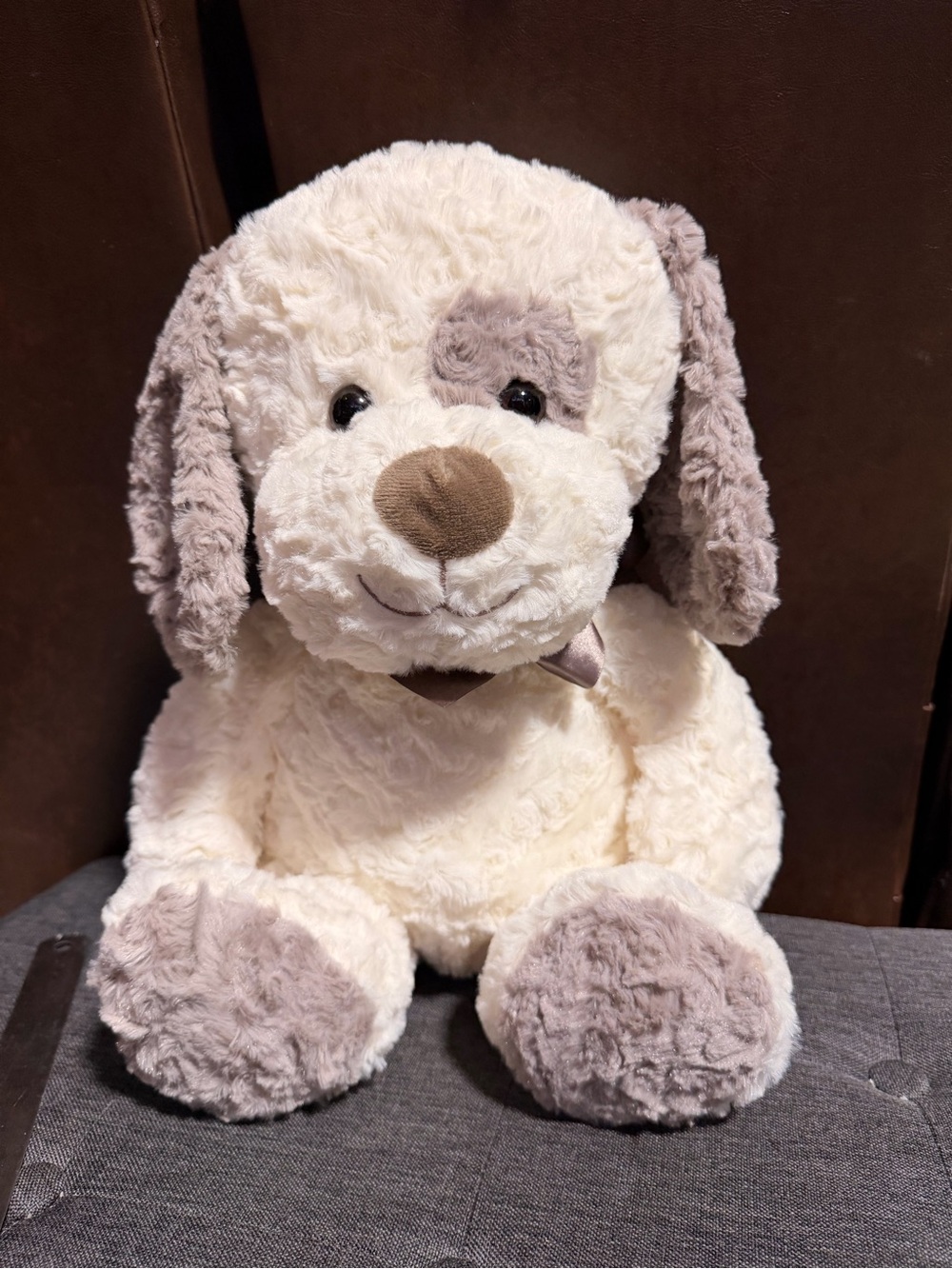 Hugfun International Cream Dog Plush Stuffed Puppy Brown Eye Patch 10"